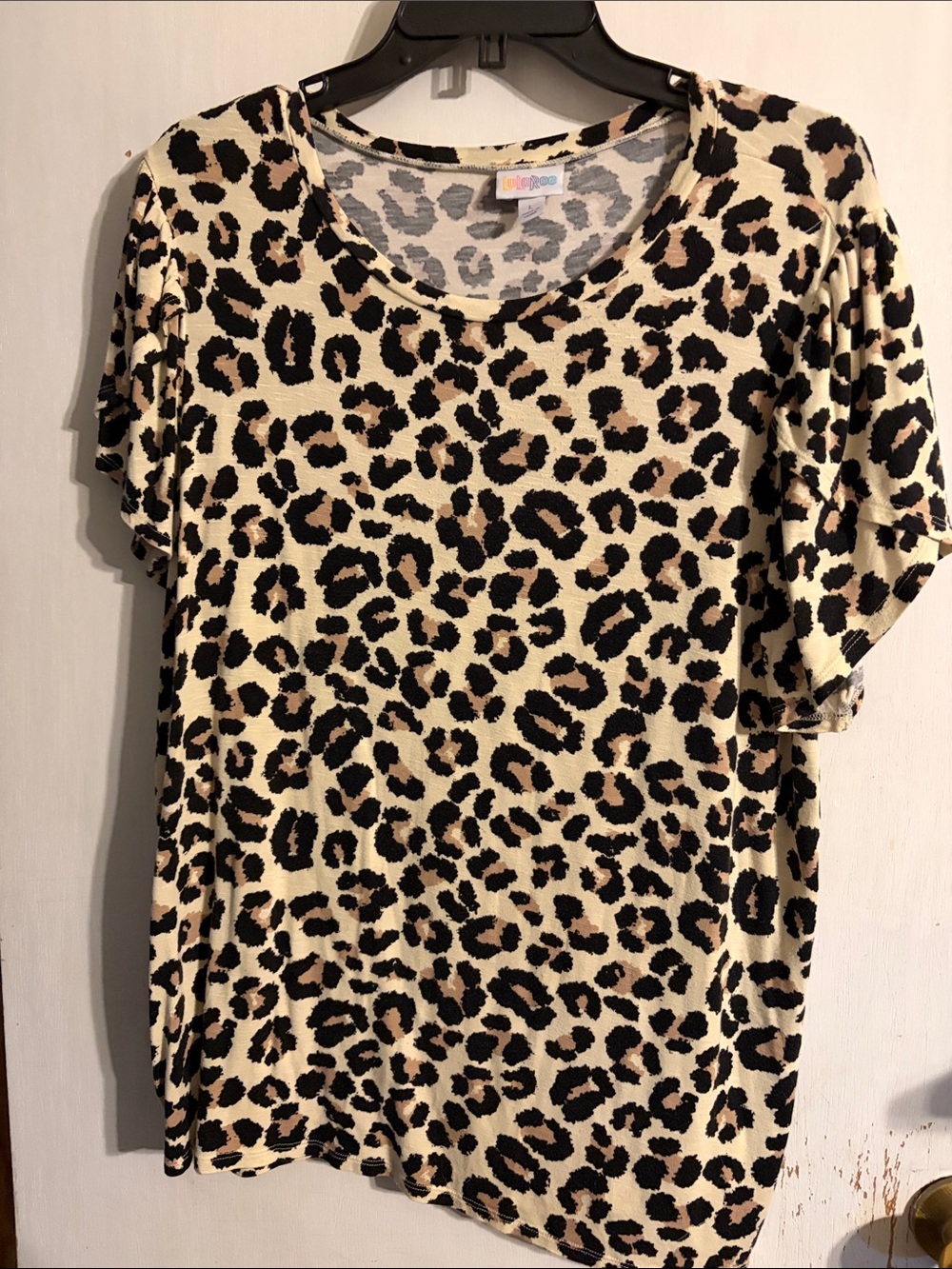 LuLaRoe Short Sleeve Leopard Print Top - Beige, Black